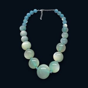 Sea-foam Blue/Green Cat-Eye Resin Beaded Necklace with Extender